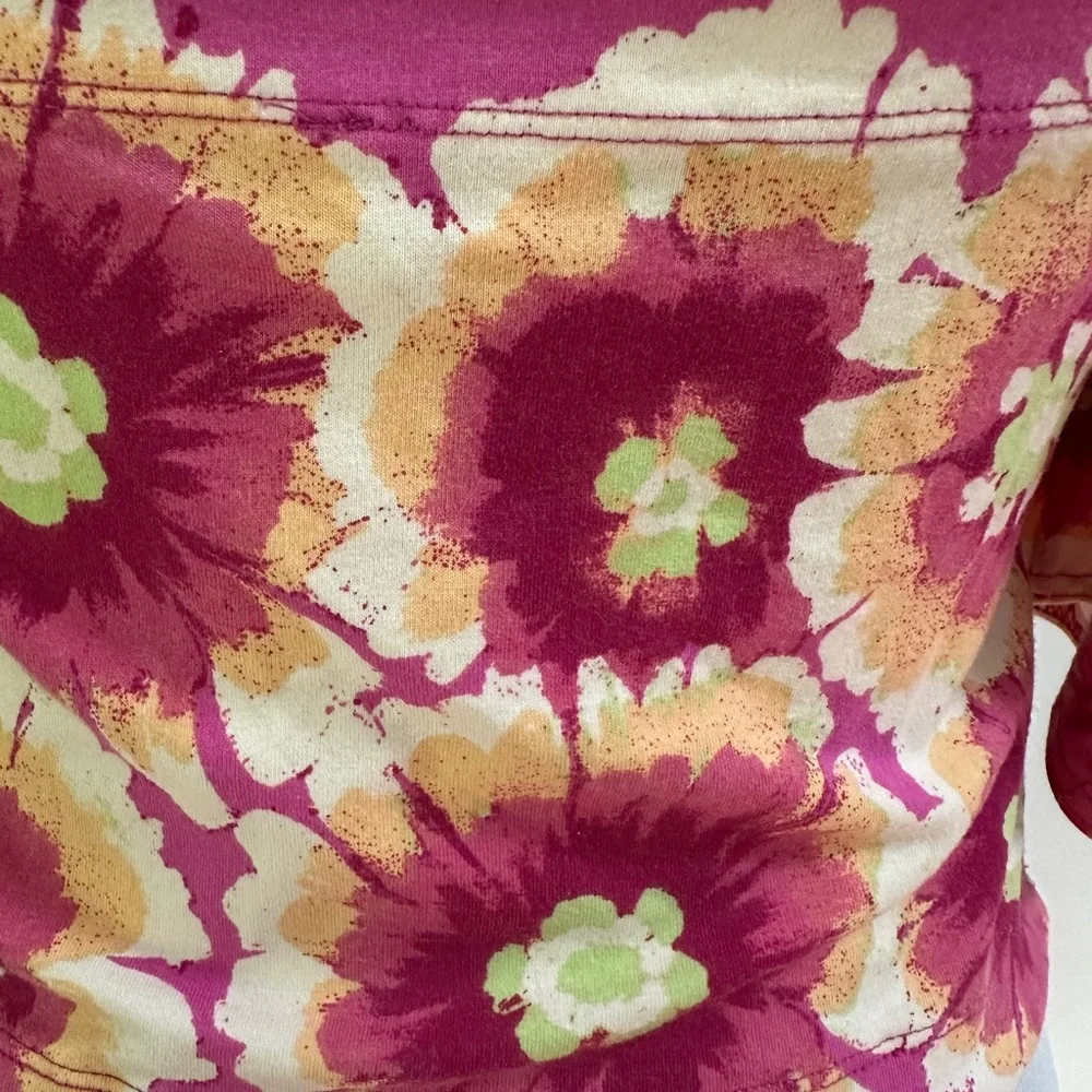 Free People Floral Puff Sleeve cropped Blouse - Pink and Orange